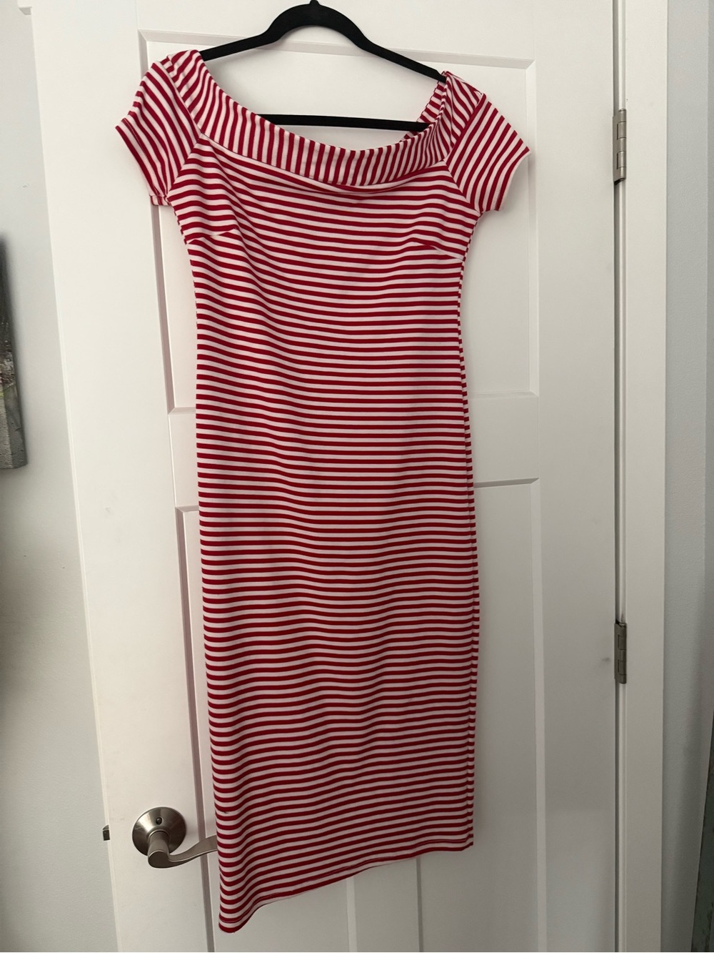 Red and White Striped Off-Shoulder Women’s Dress